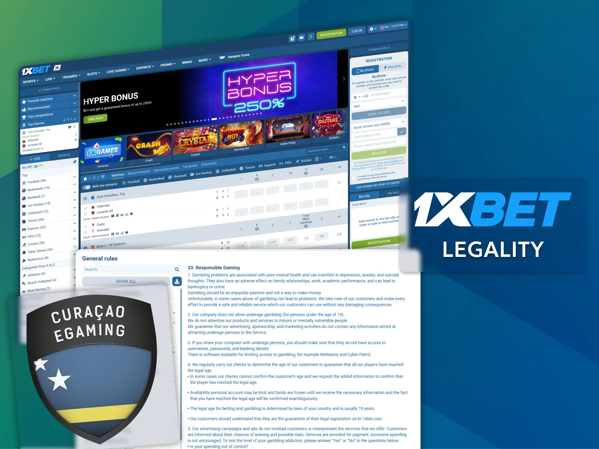Review the safety standards and regulations regarding the legality of 1xBet in Korea.