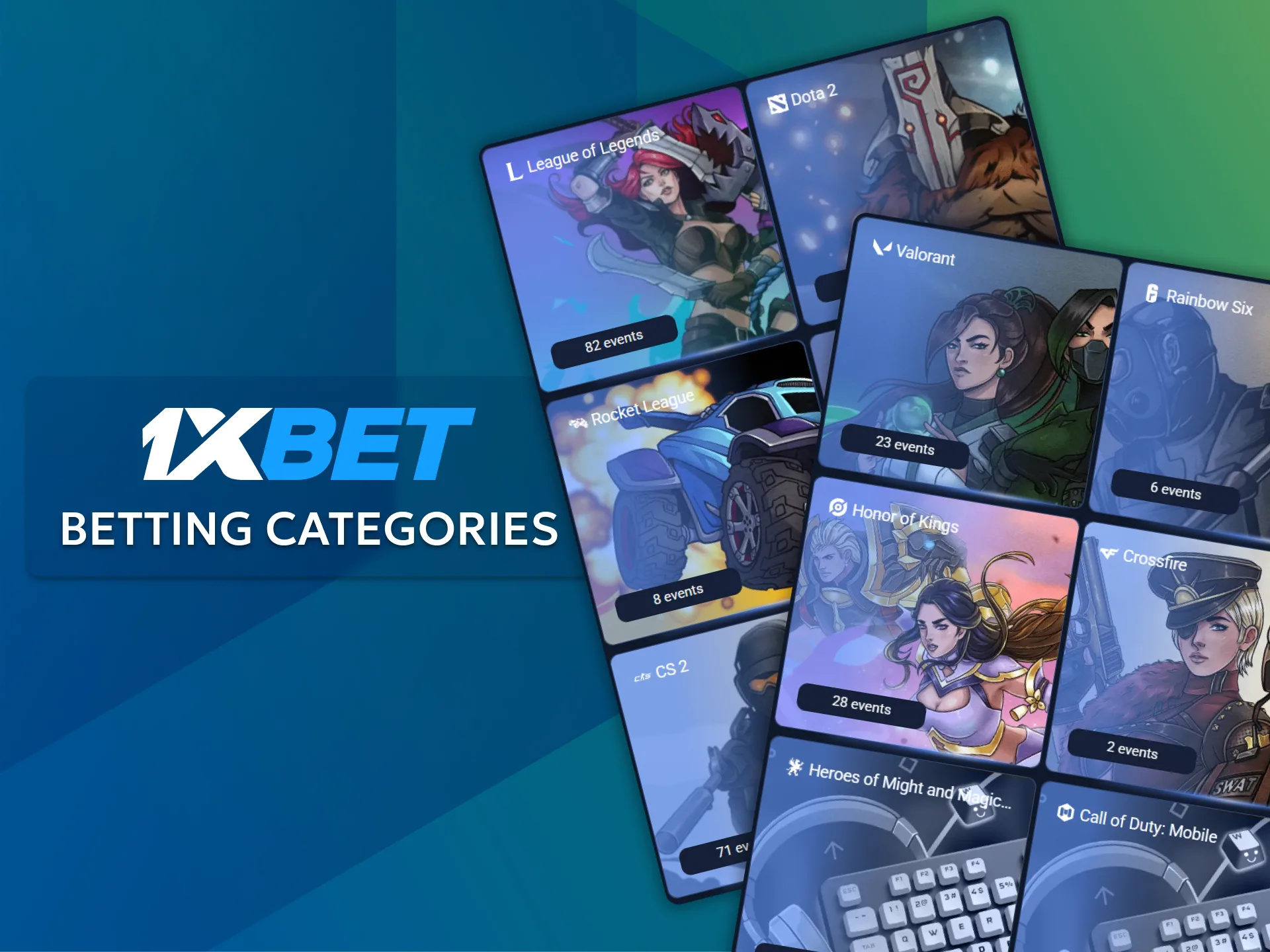 Place bets on popular games, including League of Legends, Dota 2, and CS2, in the Esports Betting section on 1xBet.