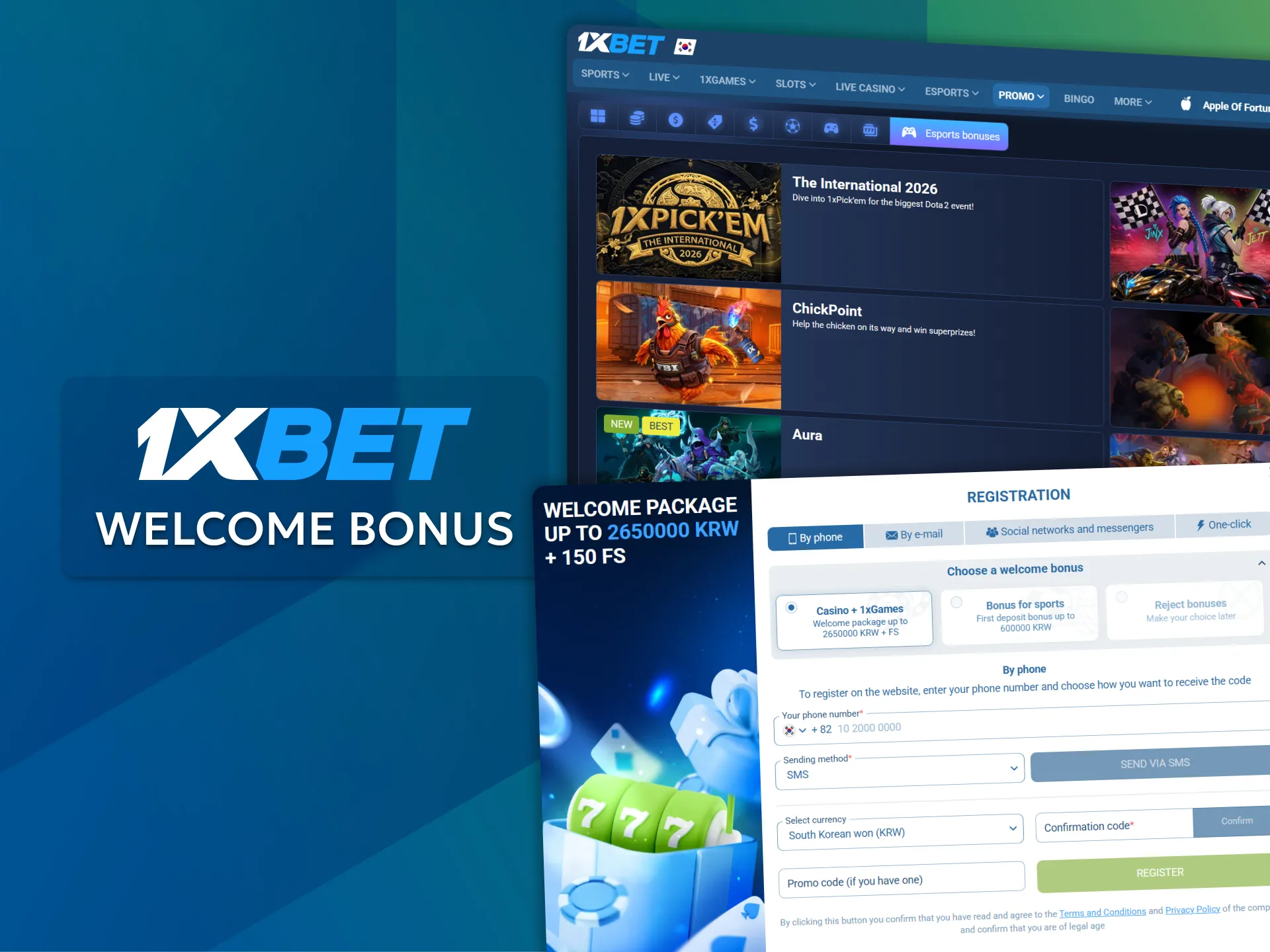 Boost your starting bankroll with the 1xBet welcome bonus for esports betting in South Korea.