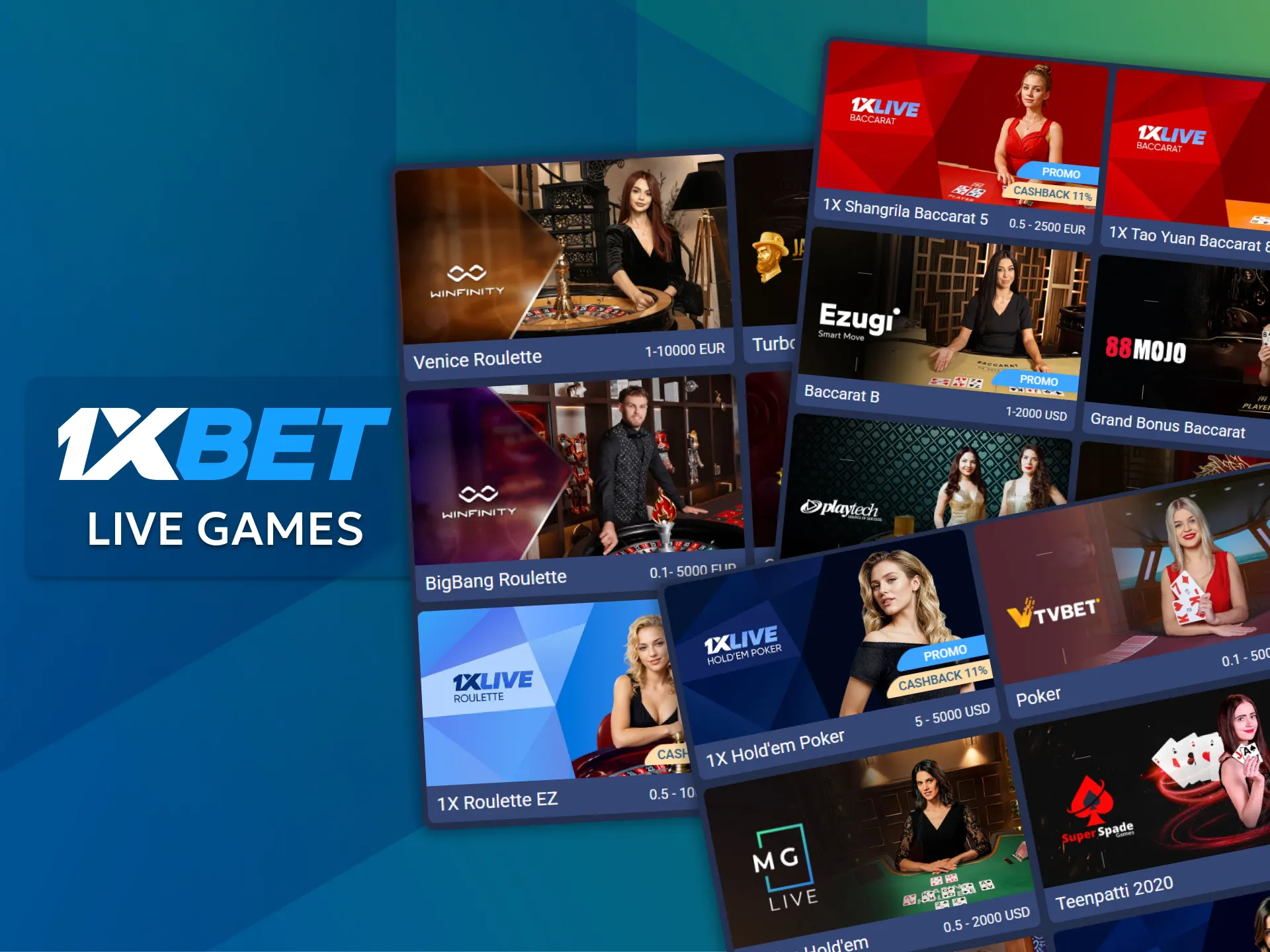Check out hundreds of tables from leading providers in 1xBet Casino’s live dealer games.