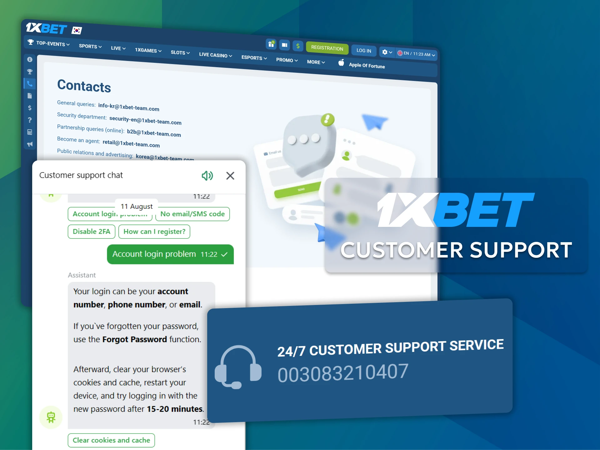 Get instant answers to your questions through 1xBet's customer support.