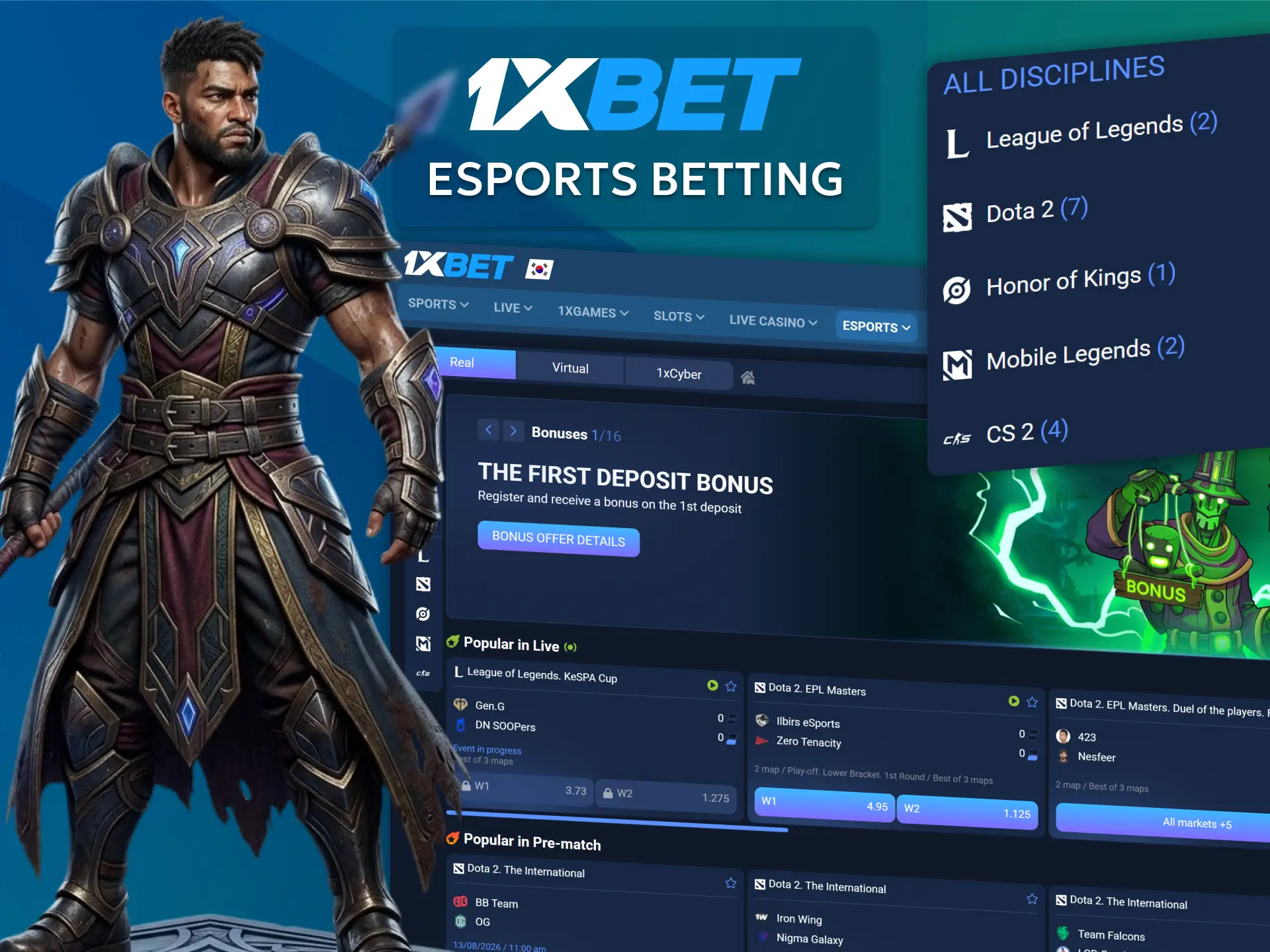 Place bets on League of Legends, Valorant, and CS2 in the esports betting section at 1xBet.