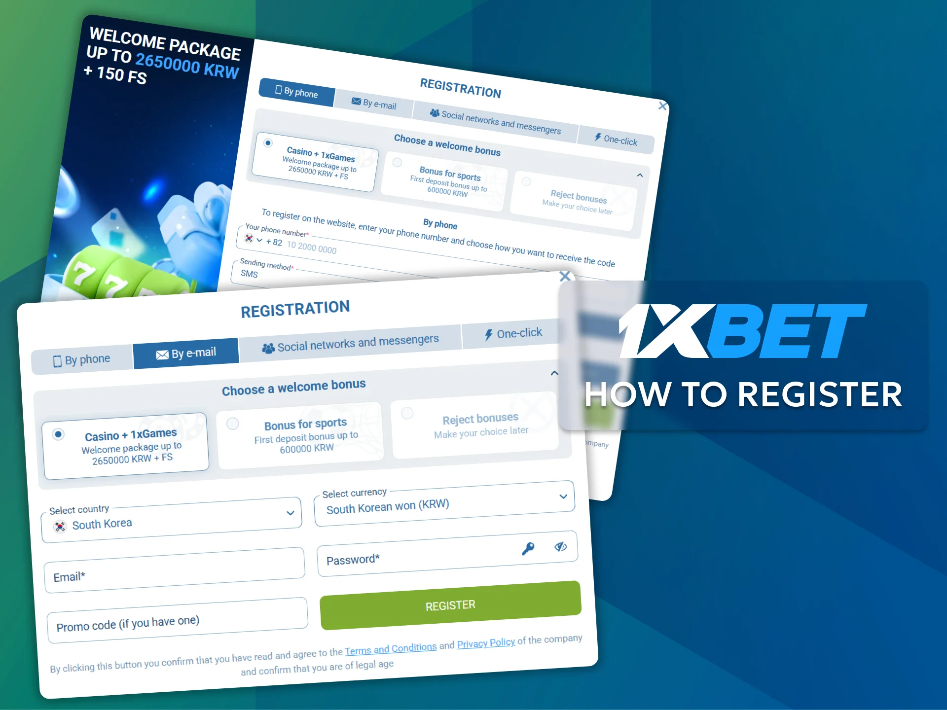 Open a new account in just a few minutes by filling out the registration form on the 1xBet website.