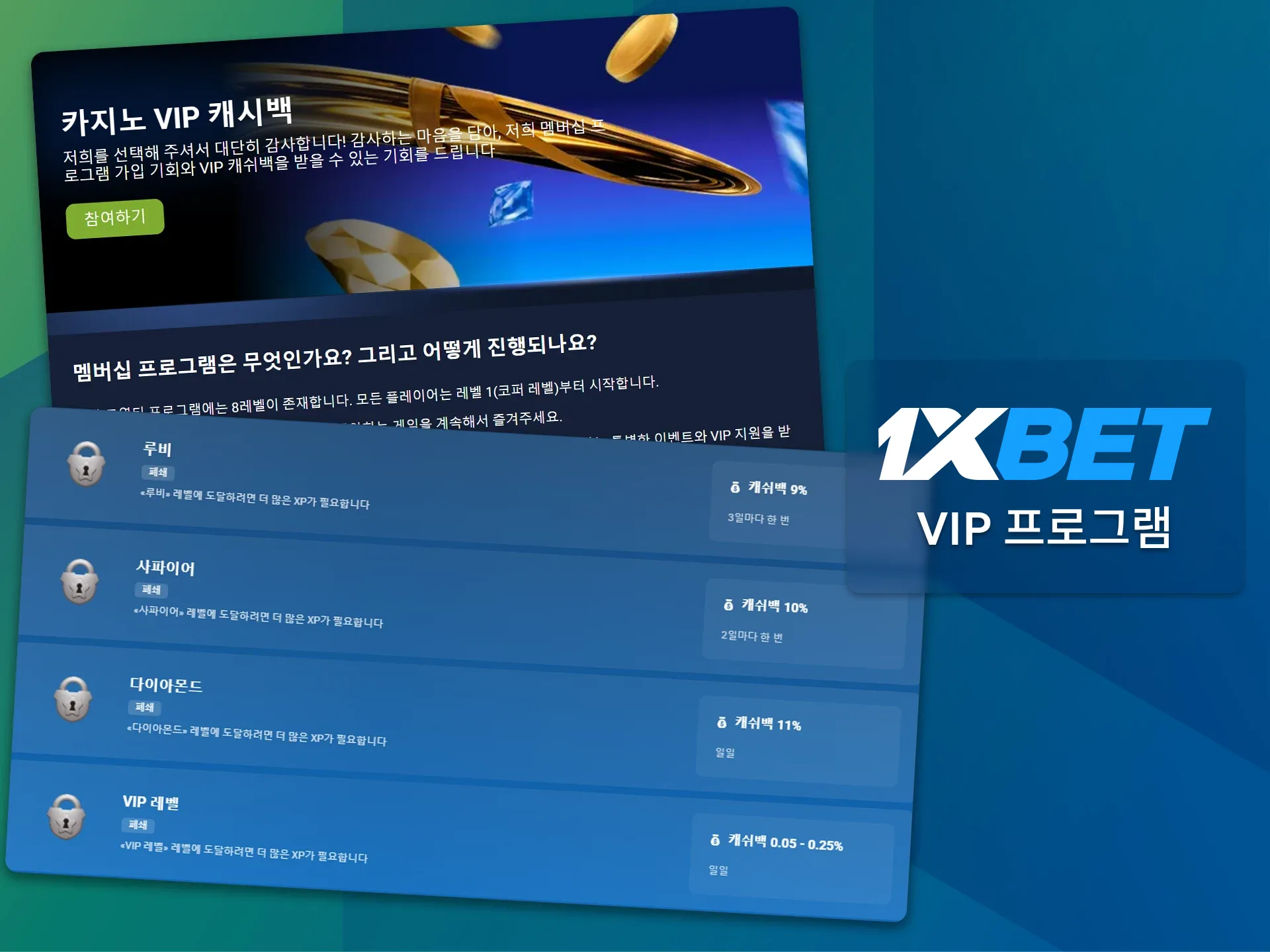 1xBet VIP 프로그램의 일원으로 특별한 캐시백과 독점 혜택을 누려보세요.