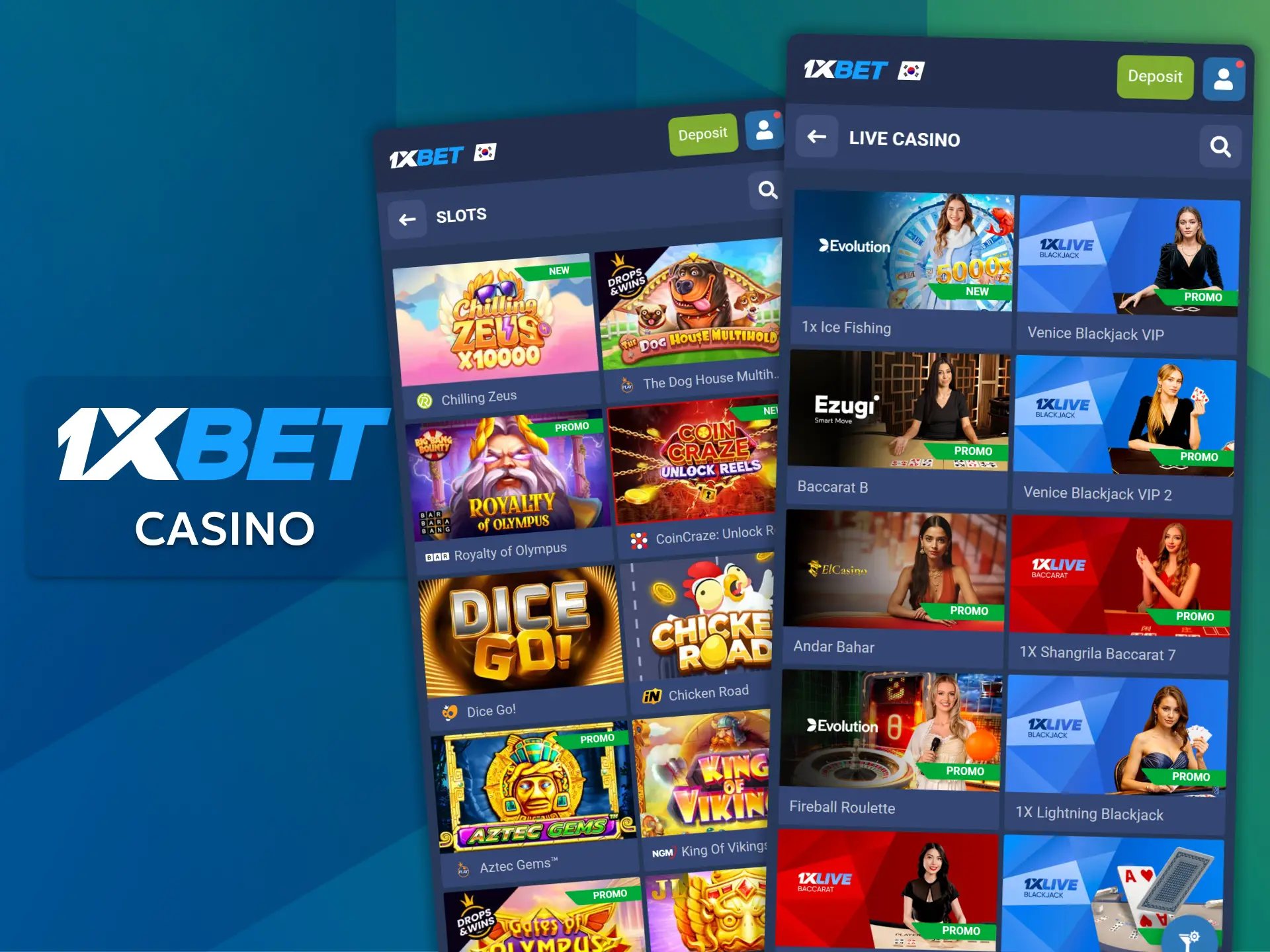 Play hundreds of slots through the official 1xBet app.