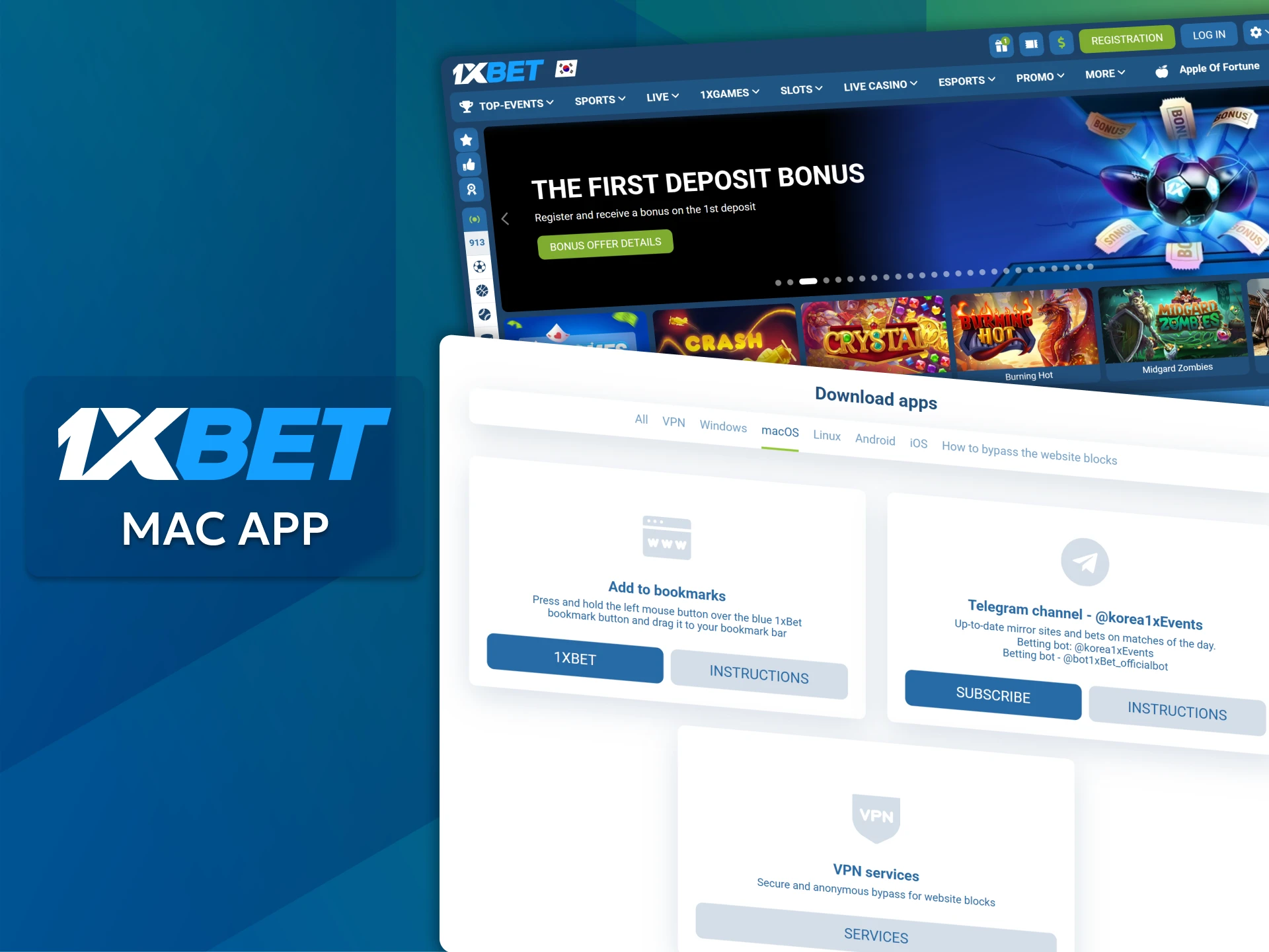 Install the 1xBet app for Mac to ensure quick access to the platform.