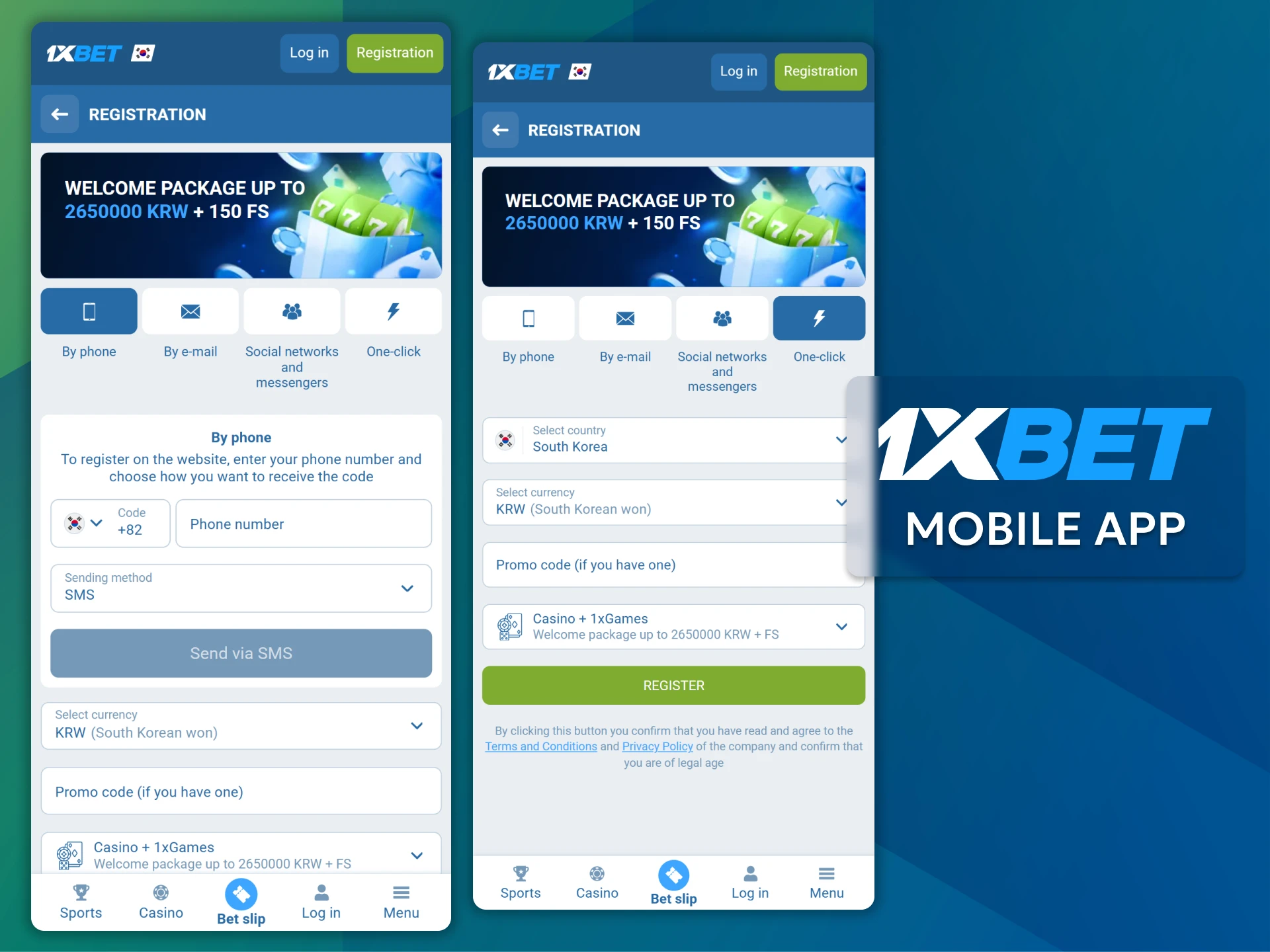Sign up in just a few seconds by selecting one-click registration, phone or email registration in the 1xBet mobile app.
