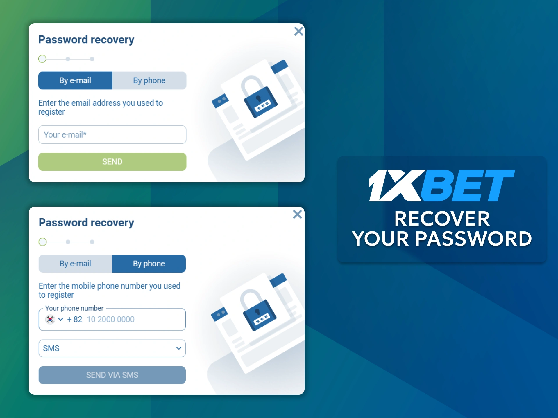 Request a password reset link or an SMS code to reset your 1xBet password.