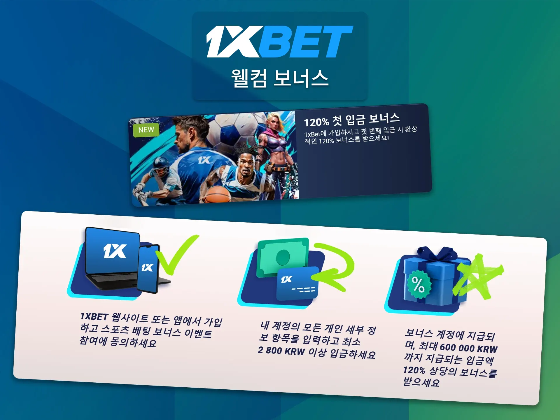 1xBet에서 첫 입금을 하시면 환영 보너스가 활성화됩니다.