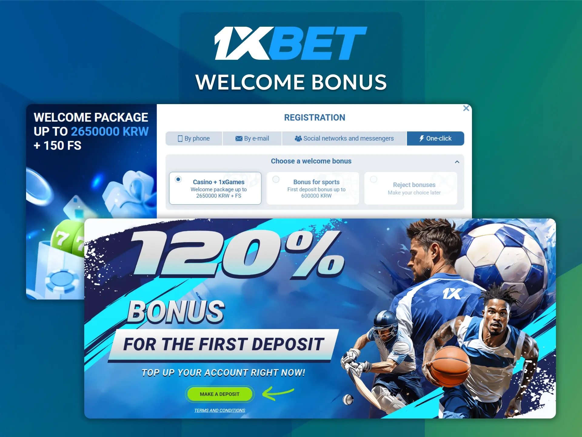 Make your first deposit to activate the welcome bonus at 1xBet.