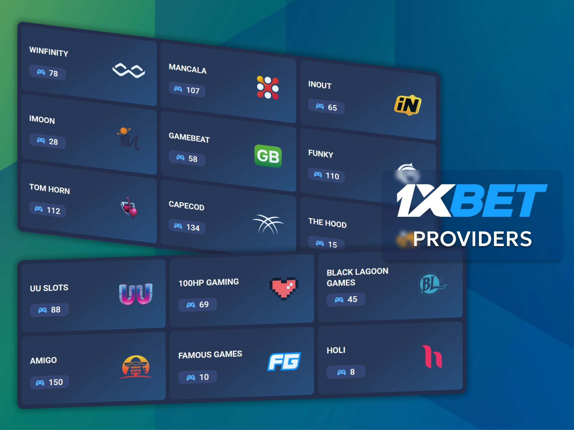 Play games created by leading licensed slot providers on the official 1xBet platform.