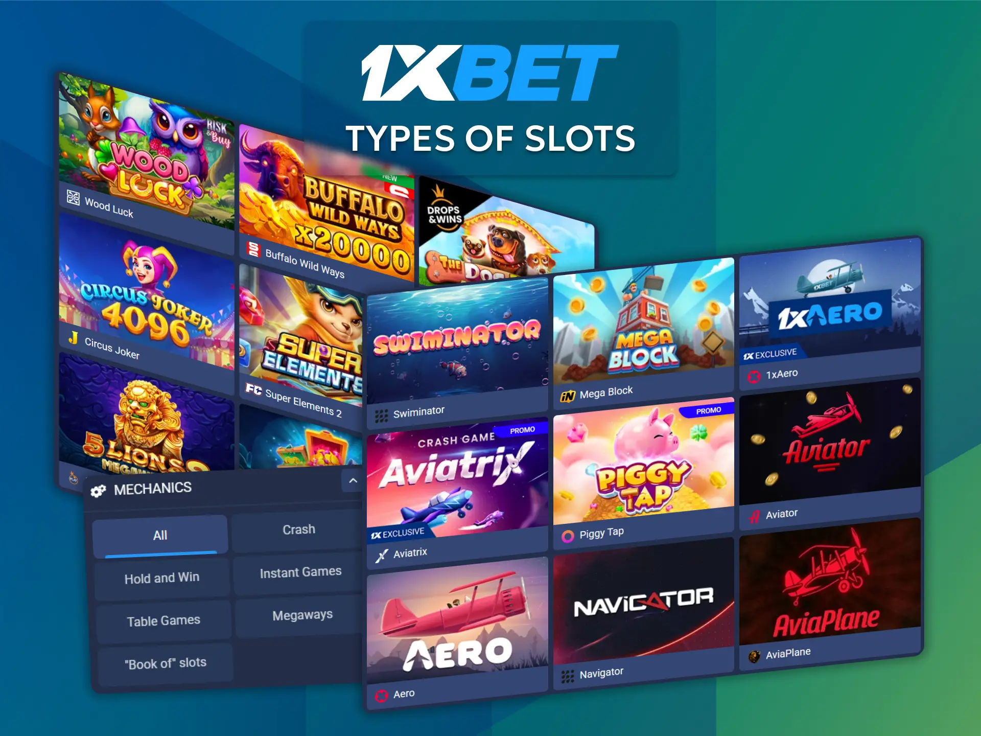 In the 1xBet slots section, choose from classic 3-reel slots, video slots, jackpot slots, and games featuring the Megaways mechanic.