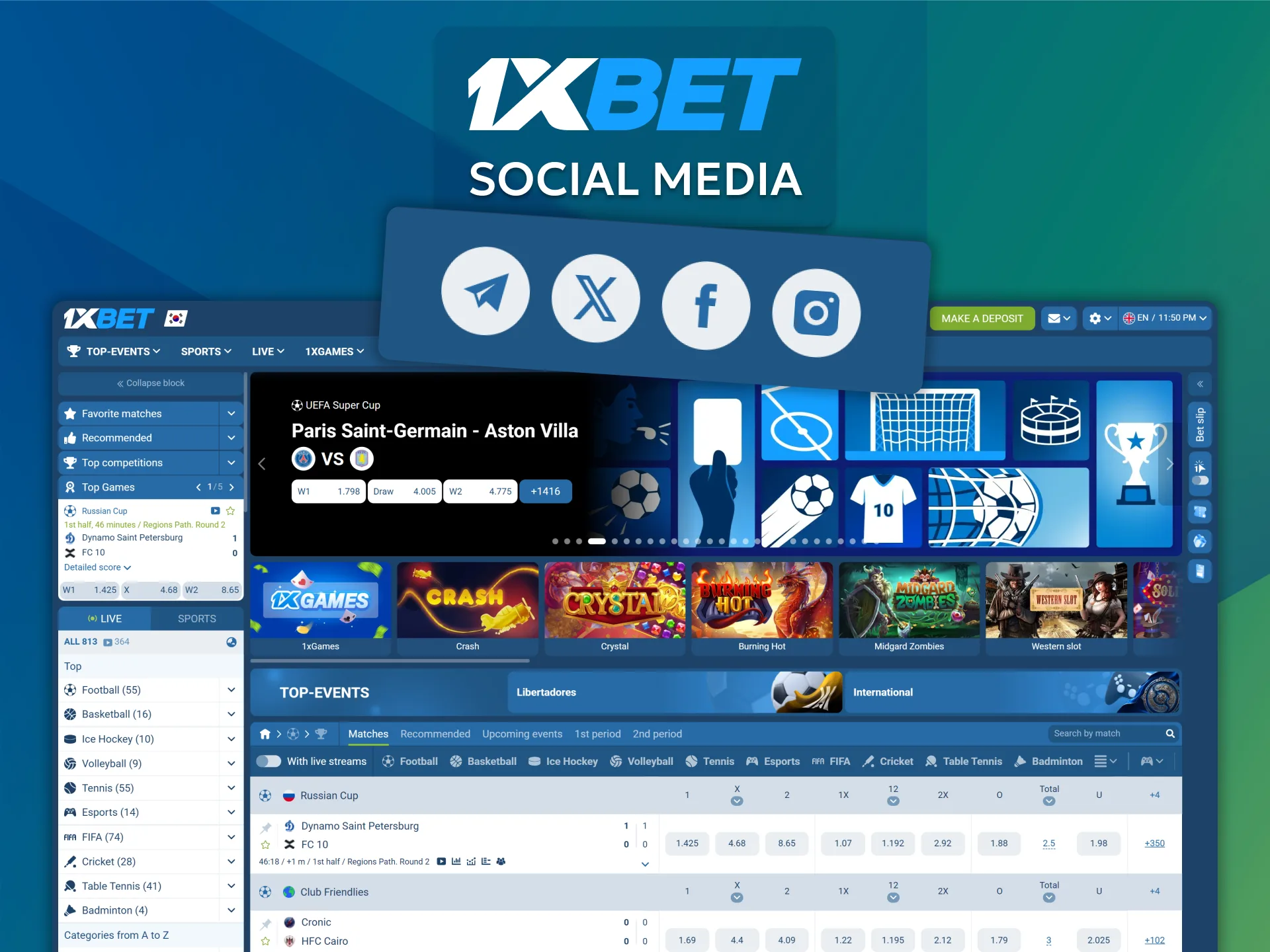 Ask for help through official channels by contacting 1xBet's customer support on social media and messaging apps.
